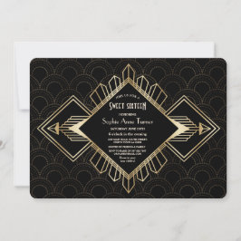  20s Gold Black Great Gatsby Sweet Sixteen Kaart