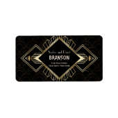  20s Gold Black Great Gatsby Wedding Etiket (Voorkant)