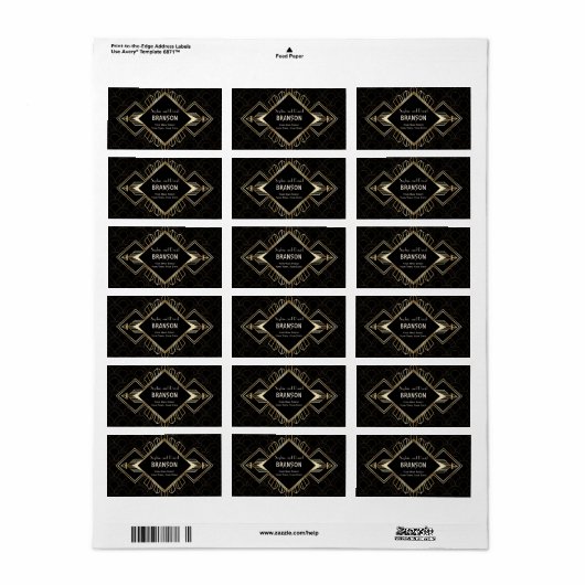  20s Gold Black Great Gatsby Wedding Etiket (Full Sheet)