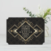  20s Gold Black Great Gatsby Wedding Kaart (Staand voorkant)