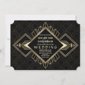 20s Gold Black Great Gatsby Wedding Kaart (Voorkant)