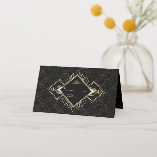 20s Gold Black Great Gatsby Wedding Plaatskaartje (Voorkant)