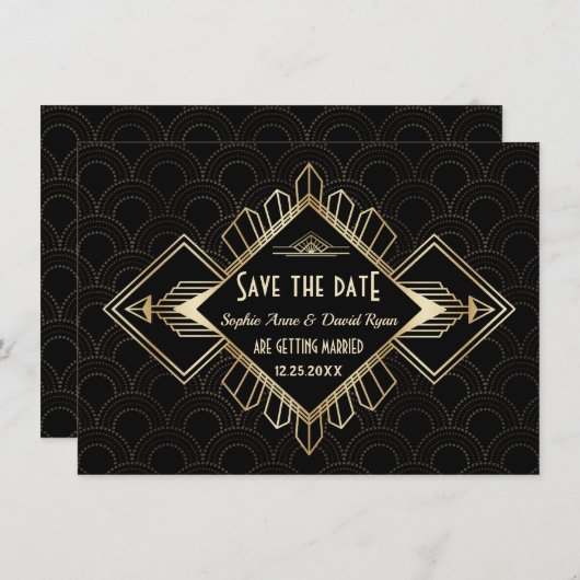  20s Gold Black Great Gatsby Wedding Save The Date (Voorkant / Achterkant)