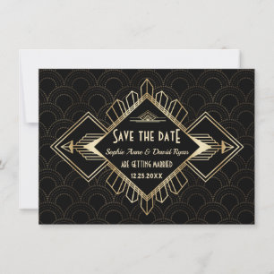 20s Gold Black Great Gatsby Wedding Save The Date