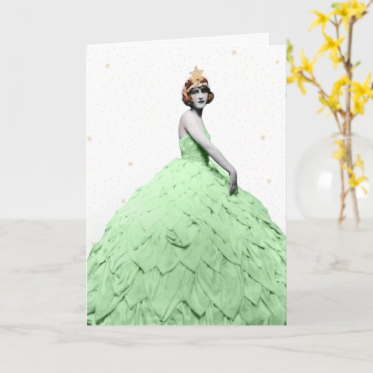 20s Mode Vrouw Kerstboom Kaart (Gele Bloem)