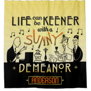 20s Retro Art Deco Sunny Demeanor Custom Name Douchegordijn