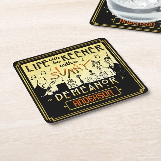 20s Retro Art Deco Sunny Demeanor Custom Name Kartonnen Onderzetters (Schuin)