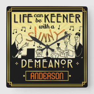 20s Retro Art Deco Sunny Demeanor Custom Name Vierkante Klok