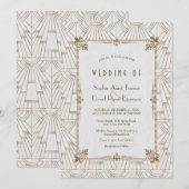 20s Royal Fleur-de-Lis Art Deco Gold White Wedding Kaart (Voorkant / Achterkant)