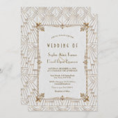 20s Royale Fleur-de-Lis Art Deco Goud Witte Trouw Kaart (Voorkant / Achterkant)