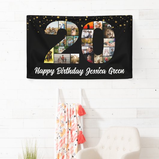 20ste gelukkige verjaardag Foto Collage jubileum Spandoek (Insitu)