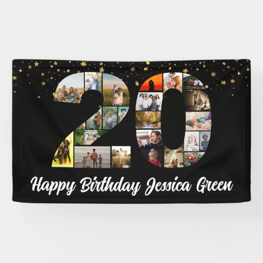 20ste gelukkige verjaardag Foto Collage jubileum Spandoek (Horizontaal)