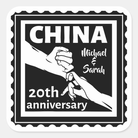 20ste trouwdag China traditioneel Vierkante Sticker (Voorkant)