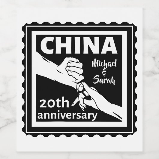 20ste trouwdag China traditioneel Wijn Etiket (Enkel label)