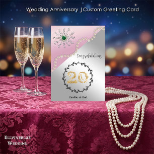 20ste trouwjubileum Elegante smaragd & parel Kaart