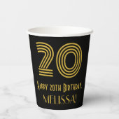 20ste verjaardag: Art Deco Geïnspireerde look "20" Papieren Bekers (Achterkant)
