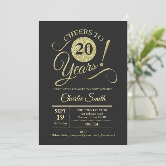 20ste verjaardagsfeestje - Chalkboard Gold Kaart (Staand voorkant)