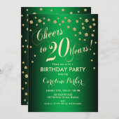 20ste verjaardagsfeestje - Goud Groen Kaart (Voorkant / Achterkant)