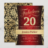 20ste verjaardagsfeestje - Goud Rood Zwart Kaart (Voorkant / Achterkant)
