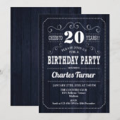 20ste verjaardagsfeestje - Navy Wood Pattern Kaart (Voorkant / Achterkant)