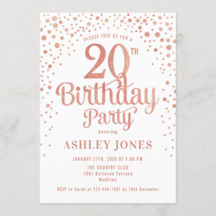 20ste verjaardagsfeestje - Wit & Roos Gold Kaart