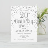 20ste verjaardagsfeestje - Wit & Zilver Kaart (Staand voorkant)