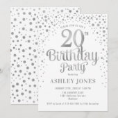 20ste verjaardagsfeestje - Wit & Zilver Kaart (Voorkant / Achterkant)