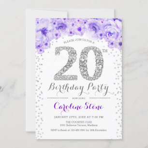 20ste verjaardagsfeestje - wit zilver Paarse Kaart