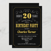 20ste verjaardagsfeestje - Zwart Goud Wit Kaart (Voorkant / Achterkant)