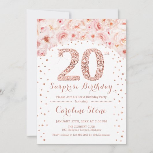 20ste Verrassingsverjaardagsfeestje - White Rose G Kaart (Voorkant)