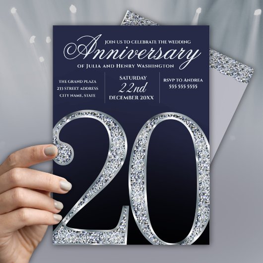 20th Anniversary Diamond Silver Dark Blue Years Kaart