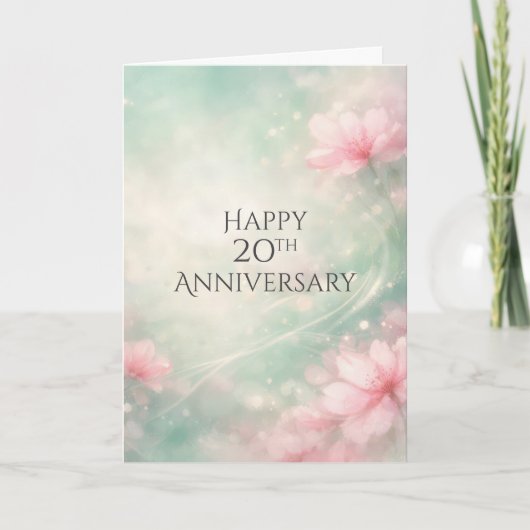 20th Anniversary Dreamy Flowers On Mint Green  Kaart (Voorkant)