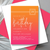 20th Birthday Bold Hot Pink Orange Simple Minimal Kaart