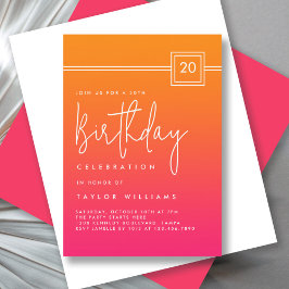 20th Birthday Bold Hot Pink Orange Simple Minimal Kaart