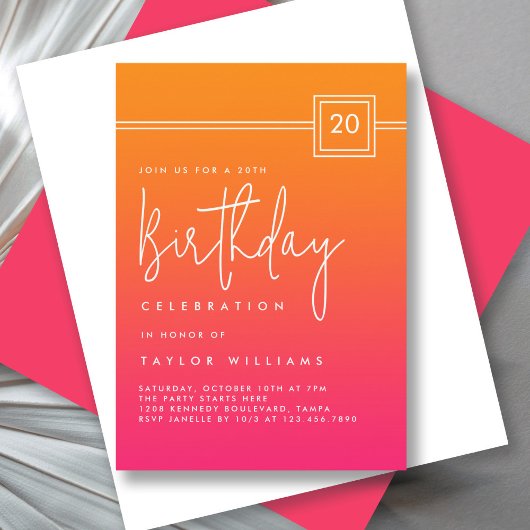 20th Birthday Bold Hot Pink Orange Simple Minimal Kaart