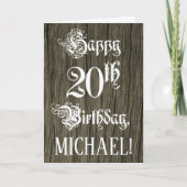 20th Birthday: Fancy, Elegant Text; Faux Wood Look Kaart (Voorkant)