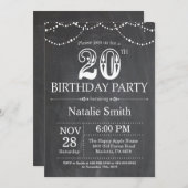 20th Birthday Invitation Chalkboard String Lights Kaart (Voorkant / Achterkant)