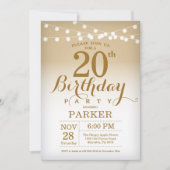 20th Birthday Invitation Gold String Lights Kaart (Voorkant)