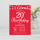 20th Birthday Invitation Red Kaart (Staand voorkant)