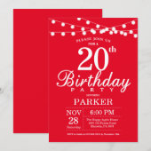 20th Birthday Invitation Red Kaart (Voorkant / Achterkant)