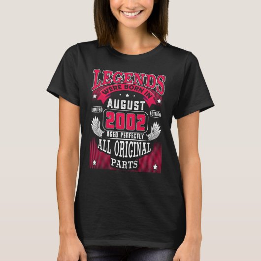 20th Birthday Legends Born In August 2002 20 Year T-shirt (Voorkant)