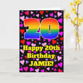 20th Birthday: Loving Hearts Pattern, Rainbow # 20 Kaart (Gele Bloem)