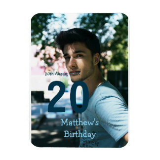 20th Birthday Naam toevoegen Fotodatum man blauw w Magneet