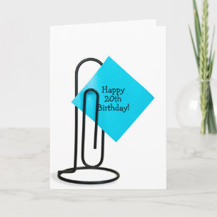20th Birthday note on paper clip Kaart