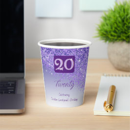 20th Birthday Party Gleaming Purple Glitter Papieren Bekers