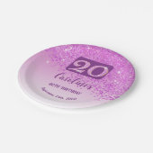 20th Birthday Party Sparkle Pink Glitter Papieren Bordje (Gekanteld)