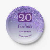 20th Birthday Party Sparkle Purple Glitter Papieren Bordje (Voorkant)