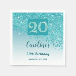 20th Birthday Party Sparkling Teal Blue Glitter Servet