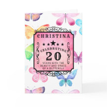 20th Birthday Pink Watercolor Butterfly Greeting
