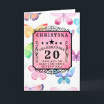 20th Birthday Pink Watercolor Butterfly Greeting Kaart<br><div class="desc">The beauty of butterflies with the softness of water codans and the pink wash makes this a special 20th birthday card design. Easy to edit text using the template provided.</div>